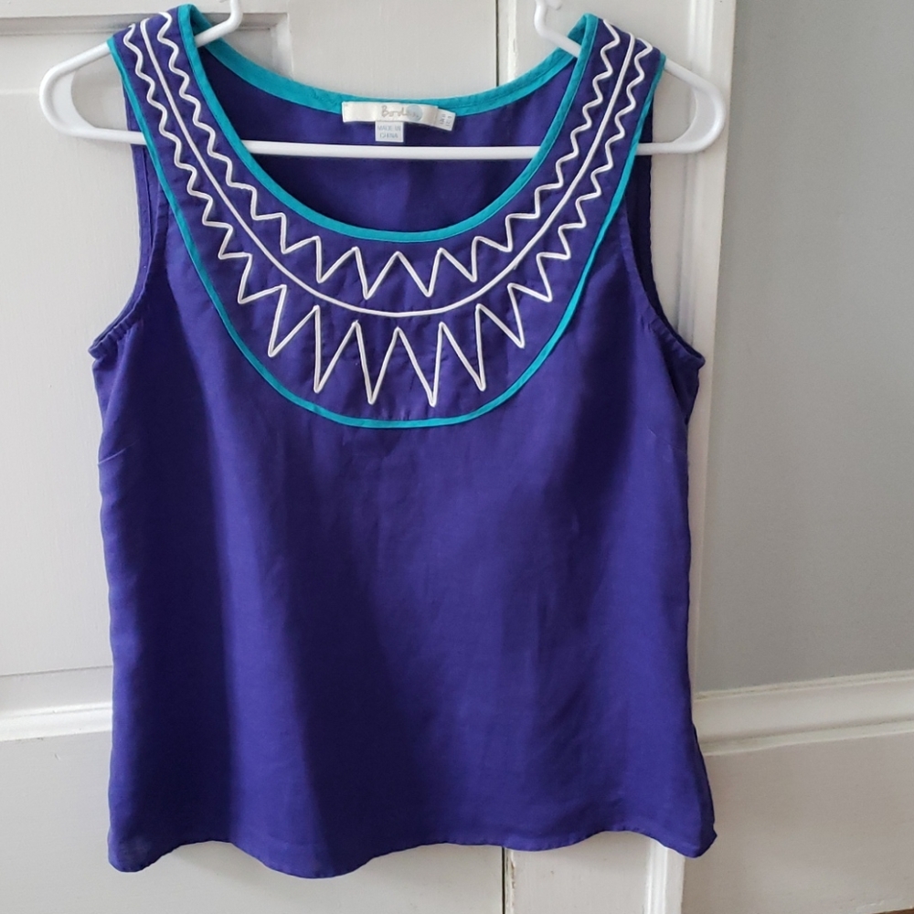 Boden embroidered sleeveless linen top